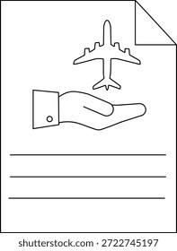 A arte da linha mostra uma mão abaixo de um plano no papel com linhas de escrita e dobra de canto
