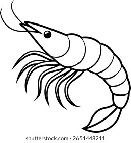 Ilustração de camarão de arte de linha; detalhado, design elegante frutos do mar; gráfico vetorial
