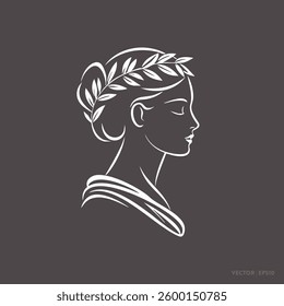 Line art side profile of elegant woman wearing a floral wreath around her head