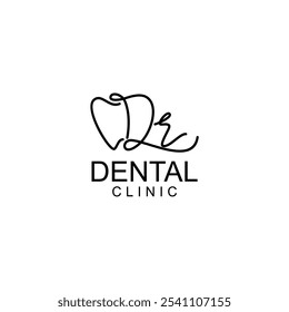 Logotipo dental da carta de assinatura da LINE ART; Logotipo dental moderno, único, simples e técnico lettermark para dentista, ortodônticos e marca de pasta de dente. Transmite serviços elegantes, decolados, estilosos e profissionais.