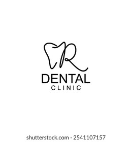 Logotipo dental da carta de assinatura da LINE ART; Logotipo dental moderno, único, simples e técnico lettermark para dentista, ortodônticos e marca de pasta de dente. Transmite serviços elegantes, decolados, estilosos e profissionais.