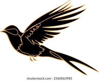 Line Art Silhouette of a Beautiful Bird Flying Free