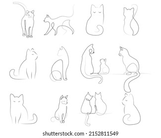 line art silhouette cat hand drawn collection