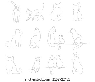 Line Art Silhouette Cat Hand Drawn Collection