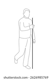 Silhueta de arte de linha de um andarilho com um bastão. Caminhadas e atividades ao ar livre arte vetorial