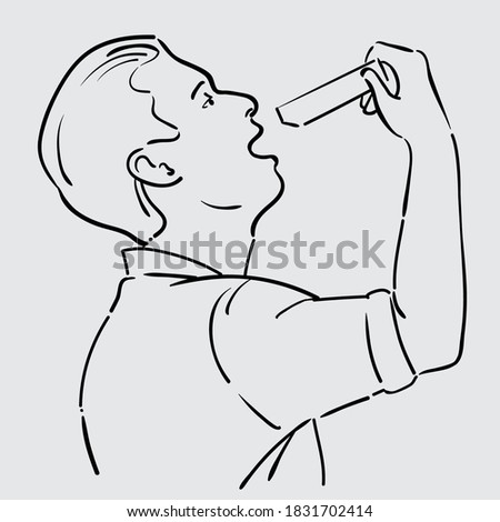 line art, silhouette of a man drinking a syrup from sachet