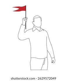 Line Art Silhouette of a Man with Flag. People at protest or national holiday and activities vector art