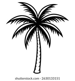 line art silhouette of a palm tree isolated on white background
