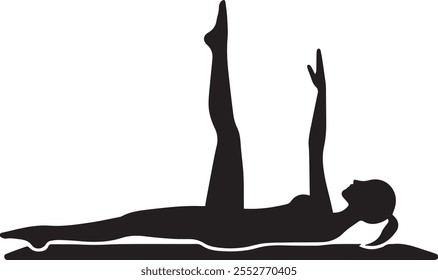 Line art silhouette vector illustration design of a person gracefully performing a pilates stretch, showcasing flexibility and balance in a minimalist style.