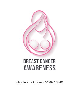 Line art silhouette of the women and text help Breast Cancer Awareness on a white background. Breast cancer awareness month banner.