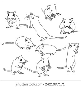 line art simple animals rodents hamster character set