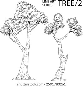 line art simple big trees 