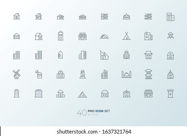 Line art simple buildings icon set for web and applications vector