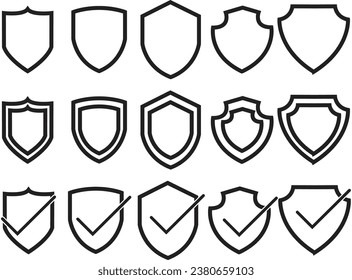 Line art of Simple collection of shield related line icon set vector art.