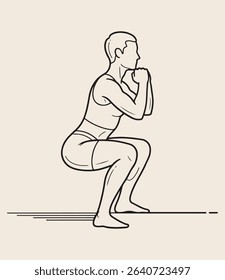 Line Art Simple Figure Doing Squat Exercise