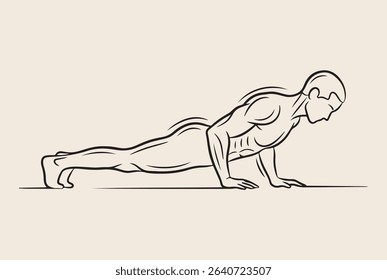 Line Art Simple Figure Doing Push-up Exercise