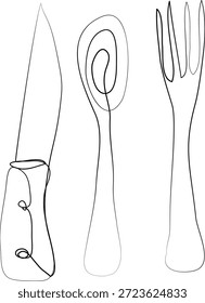 Arte lineal, Imagen lineal simple de un tenedor, cuchara y cuchillo
