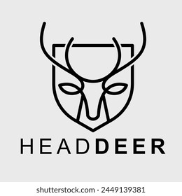 line art simple modern elegance badges combination head deer and shield logo hunter 