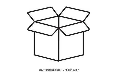  Линия искусства Простой векторный значок Open Box на фоне PNG. значок открытия окна. линия контур поле. простой окно минимальный значок.