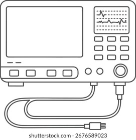 Equipo Electrónica del osciloscopio simple del arte de la línea con el icono del diagrama del cable