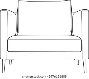 Line art, simple outline image of a chair. Furniture in the house, coloring. Images for manuals and technical documents