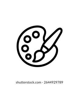 Line Art Simple Paint Palette with Brush Icon Symbol Illustration