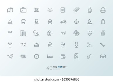 Line art simple traveling, tourism and vacation icon set for web and applications vector