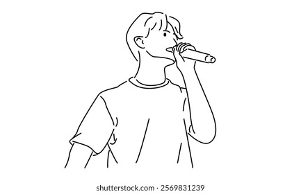 line art of singer posing with microphone vector illustration