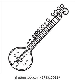 Line art of a sitar illustration vector coloring page