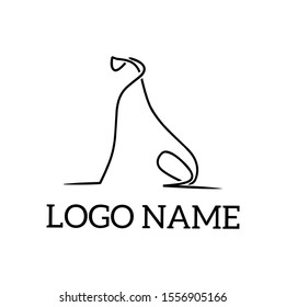 line art of sitting dog logo template for business or pet shop.animal simple logo