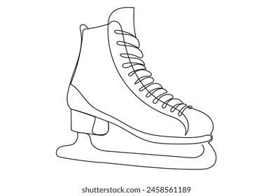 Line Art Skate Boot Sketch.  Winter Sports And Artistic Design. Simple Yet Elegant Illustration  For Thematic Visuals On Ice Skating. Christmas New Year Gifts Theme. Ice Skate Hobby Symbol