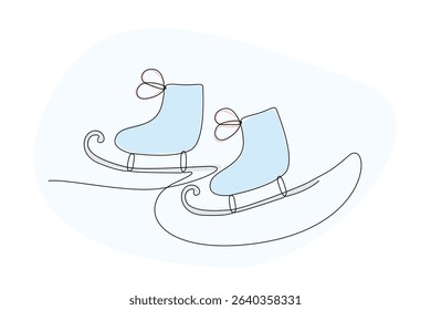 Line Art Skate Illustration. Winter Holiday Celebration Vacation Rest Theme. Family Greeting Christmas and New Year card Design Element. One Continuous Outline Curve Wavy Icon.
