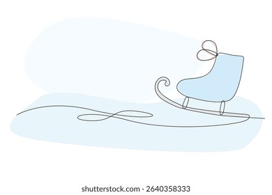 Line Art Skate Illustration. Winter Holiday Celebration Vacation Rest Theme. Family Greeting Christmas and New Year card Design Element. One Continuous Outline Curve Wavy Icon.