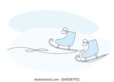 Line Art Skate Illustration. Winter Holiday Celebration Vacation Rest Theme. Family Greeting Christmas and New Year card Design Element. One Continuous Outline Curve Wavy Icon.