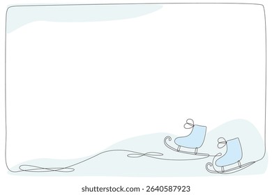 Line Art Skate Illustration. Winter Holiday Celebration Vacation Rest Theme. Family Greeting Christmas and New Year card Design Element. One Continuous Outline Curve Wavy Icon.