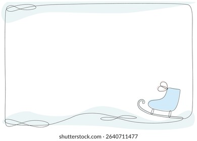 Line Art Skate Illustration. Winter Holiday Celebration Vacation Rest Theme. Family Greeting Christmas and New Year card Design Element. One Continuous Outline Curve Wavy Icon.