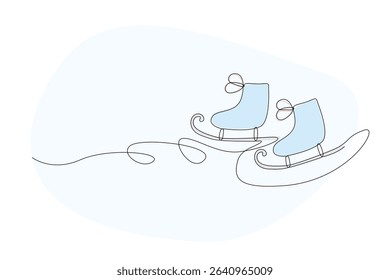 Line Art Skate Illustration. Winter Holiday Celebration Vacation Rest Theme. Family Greeting Christmas and New Year card Design Element. One Continuous Outline Curve Wavy Icon.