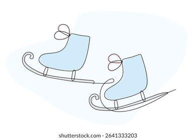 Line Art Skate Illustration. Winter Holiday Celebration Vacation Rest Theme. Family Greeting Christmas and New Year card Design Element. One Continuous Outline Curve Wavy Icon.