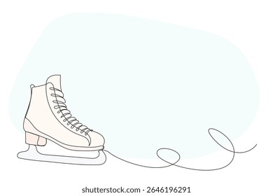 Line Art Skate Illustration. Winter Holiday Celebration Vacation Rest Theme. Family Greeting Christmas and New Year card Design Element. One Continuous Outline Curve Wavy Icon.	