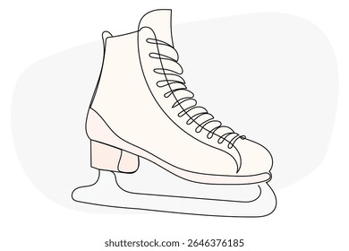 Line Art Skate Illustration. Winter Holiday Celebration Vacation Rest Theme. Family Greeting Christmas and New Year card Design Element. One Continuous Outline Curve Wavy Icon.	