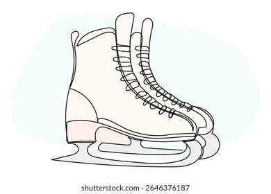 Line Art Skate Illustration. Winter Holiday Celebration Vacation Rest Theme. Family Greeting Christmas and New Year card Design Element. One Continuous Outline Curve Wavy Icon.	