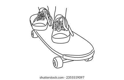 line art of skateboarder riding skate vector illustration