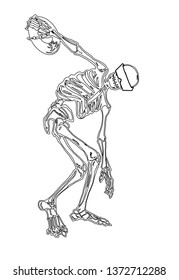 Line art skeleton with vinyl illustration. discobol. Vector graphic for t-shirt and other uses.