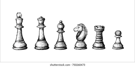 Line Art Sketch of All Chess Pieces aligned. svg