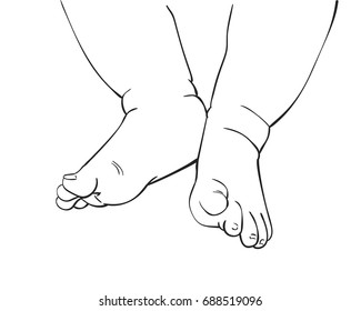 Line art sketch of baby feet, Hand drawn vector illustration isolated on white