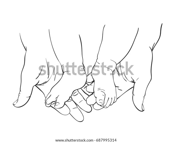 Line Art Sketch Baby Feet Mother Stock Vector (Royalty Free) 687995314