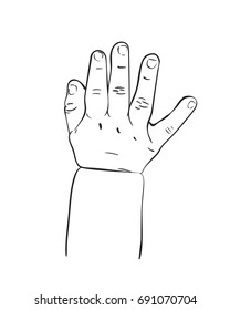 Line art sketch of baby tiny hand, Hand drawn vector illustration isolated on white background