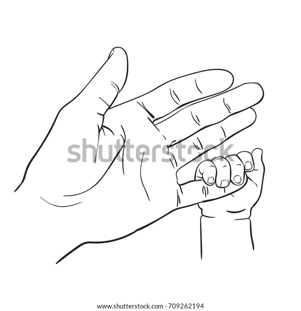 母指を持つ赤ちゃんの小さな手のスケッチ 愛と家族の幸せな母性コンセプト 白い背景に手描きのベクトルイラスト のベクター画像素材 ロイヤリティフリー