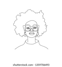 Line art sketch beautiful black woman in glasses and jumper vector isolated