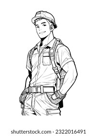 Line art, Sketch of Handsome Worker, Labor, Labor Day 